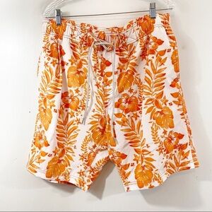 COOLIBAR Mens Hawaiian Floral Lined Swim Trunks Board Shorts UPF 50+ Size Large